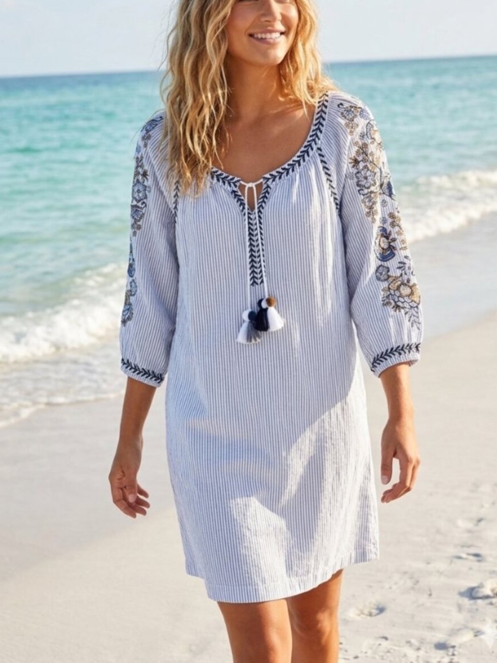 J. Jill Women's Ocean Breeze Embroidered Shift Tunic Dress Small 54748